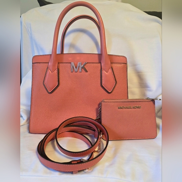 Michael Kors Coral/Salmon Satchel and Wallet Set - Almost New Condition - Picture 1 of 9